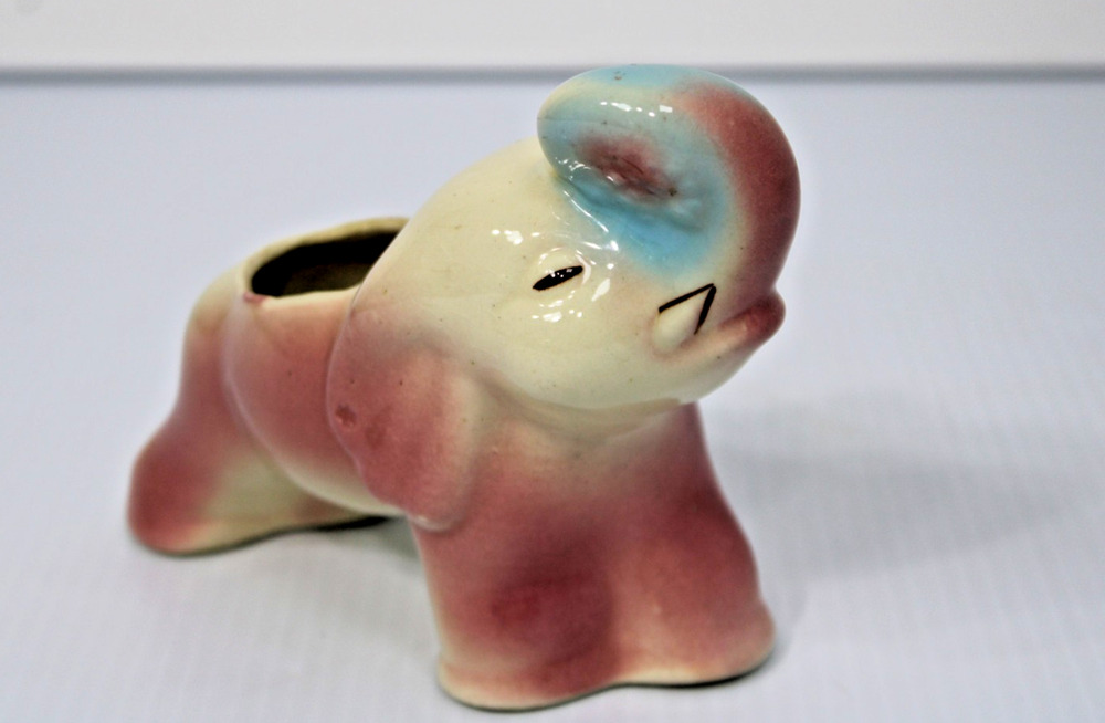 Ceramic Pink and Cream Elephant Planter - Decorative Home Accent